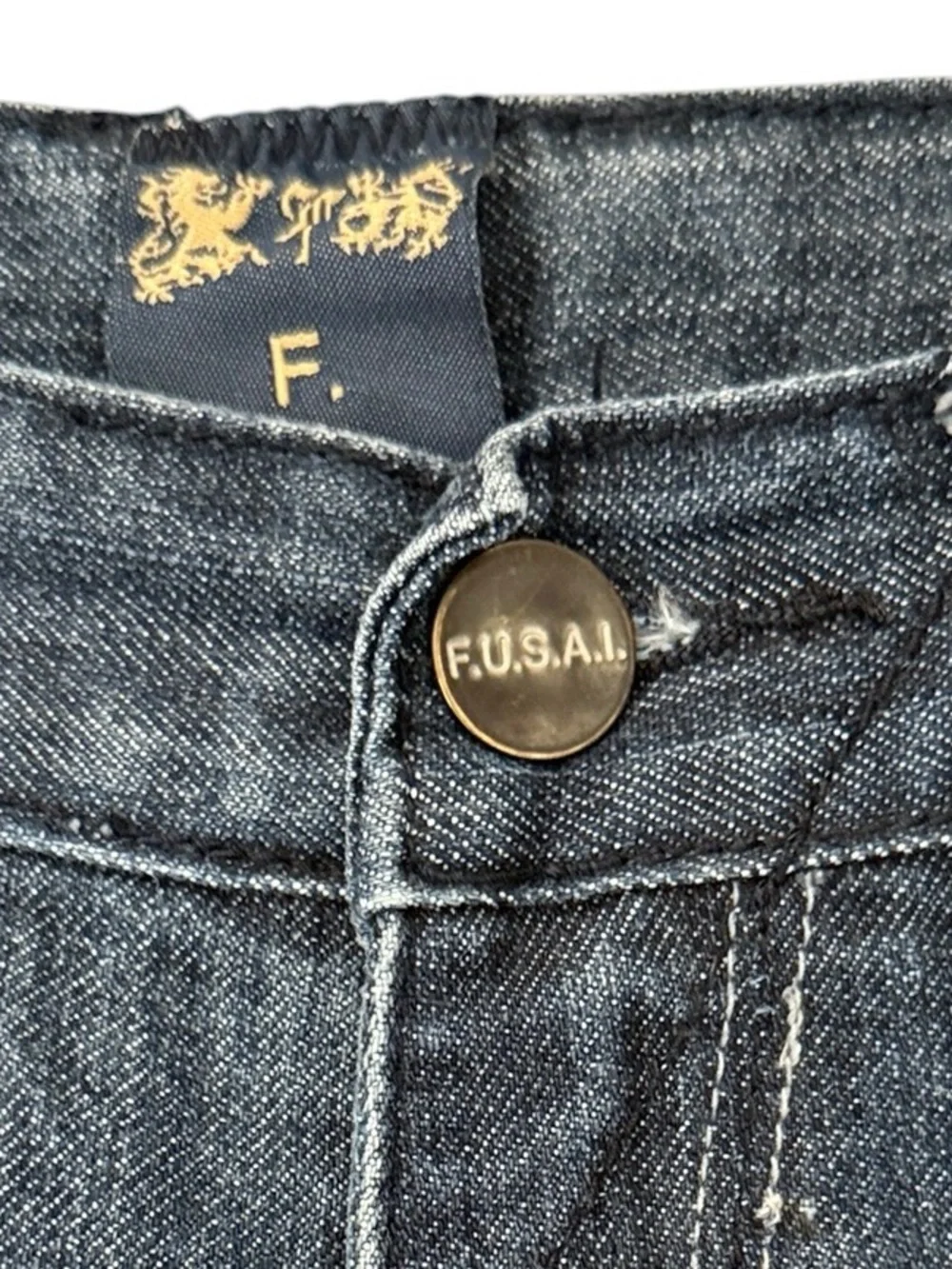 FUSAI Straight Leg Jeans 32x32 Dark Wash Embroidered Pocket Y2K Denim Fits 30x30